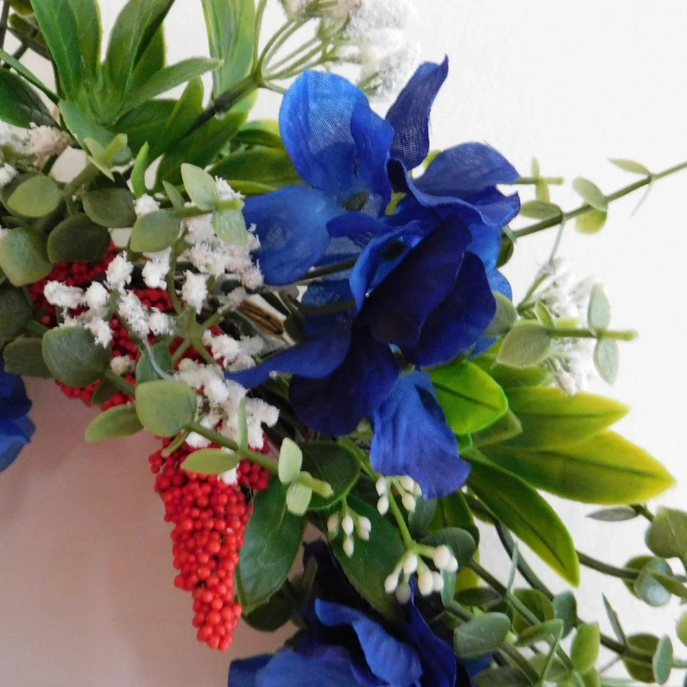 Patriotic Small Wreath Red White Blue Mini Cabinet 4th of July Candle Ring